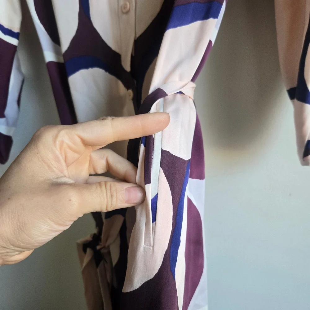 Diane von Furstenberg 4 Wrap Shirt‎ Dress Womens Plum Navy Blush Geometric